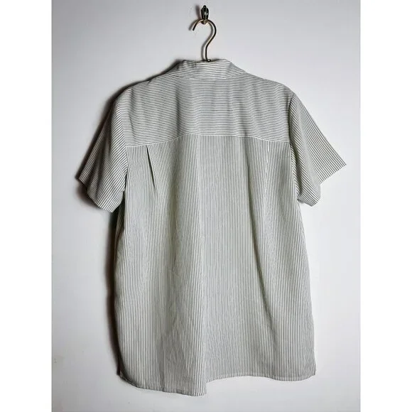 Chaus Striped Blue White Buttondown Short Sleeve - Picture 4 of 6